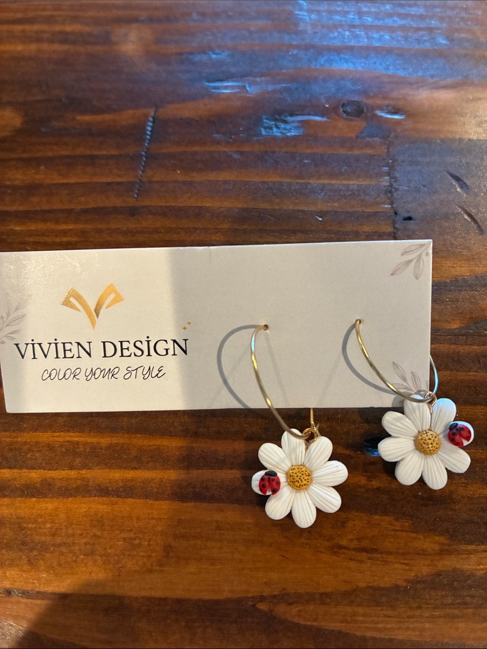 White Daisy Hoop Earrings with Ladybug Accent